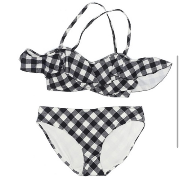 Freya Womens Size 32DD M Bardot Bikini Ruffle Totally Check Black White NEW - Picture 2 of 5